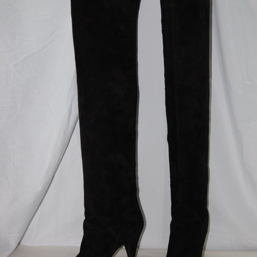39/8.5❤️SAINT LAURENT NIKI Black Leather Over Knee Thigh HIGH Heels BOOTS ITALY - Picture 7 of 16